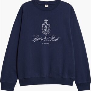Sporty & Rich Vendome Embroidered Crewneck Sweatshirt Navy Size M NWT